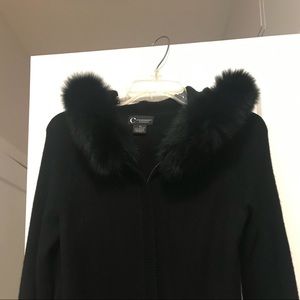 Black Cashmere sweater with fur hood